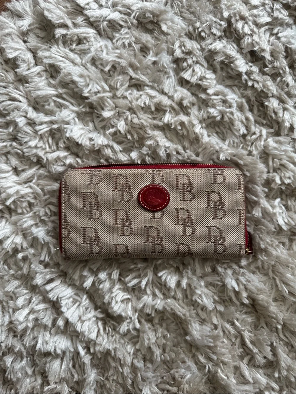 Dooney & Bourke Beige Canvas Wallet with Red Trim